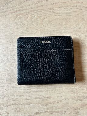 Fossil Black and Gray Leather Bifold Wallet we Brass Hardware